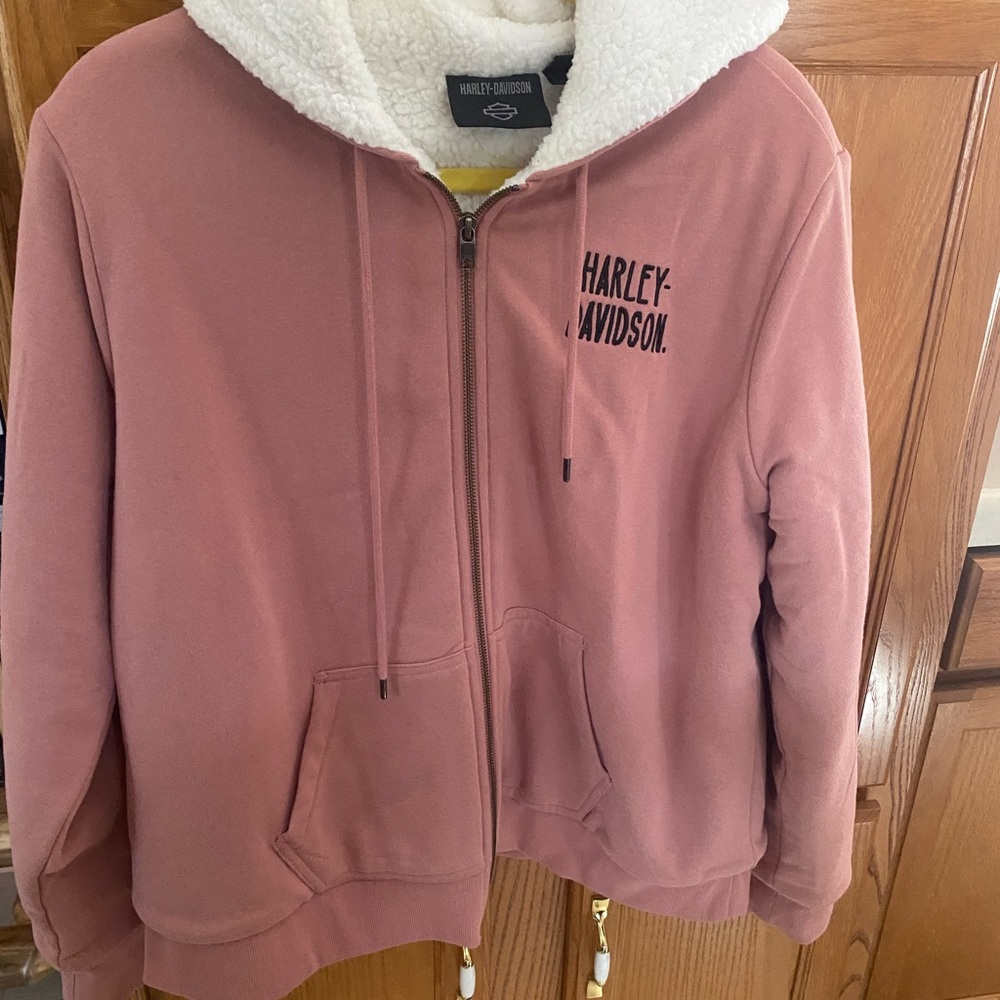 Harley-Davidson White and Pink Sherpa Hoodie